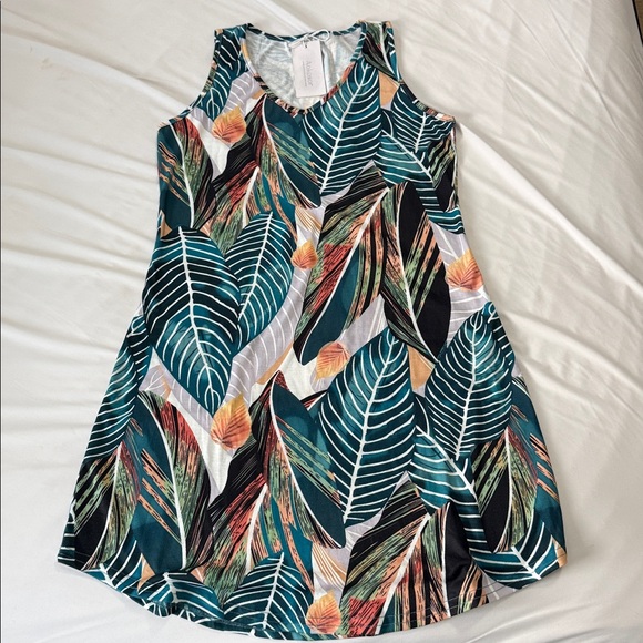 aokosor Dresses & Skirts - Vibrant Leaf Print Sleeveless Mini Dress